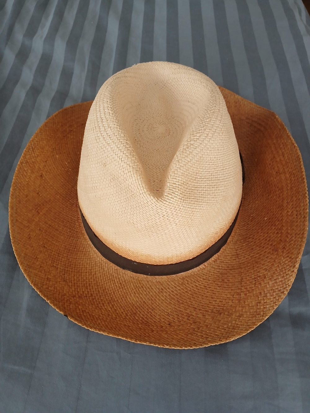 Frye Two-Tone Straw Fedora Hat - Cream and Brown